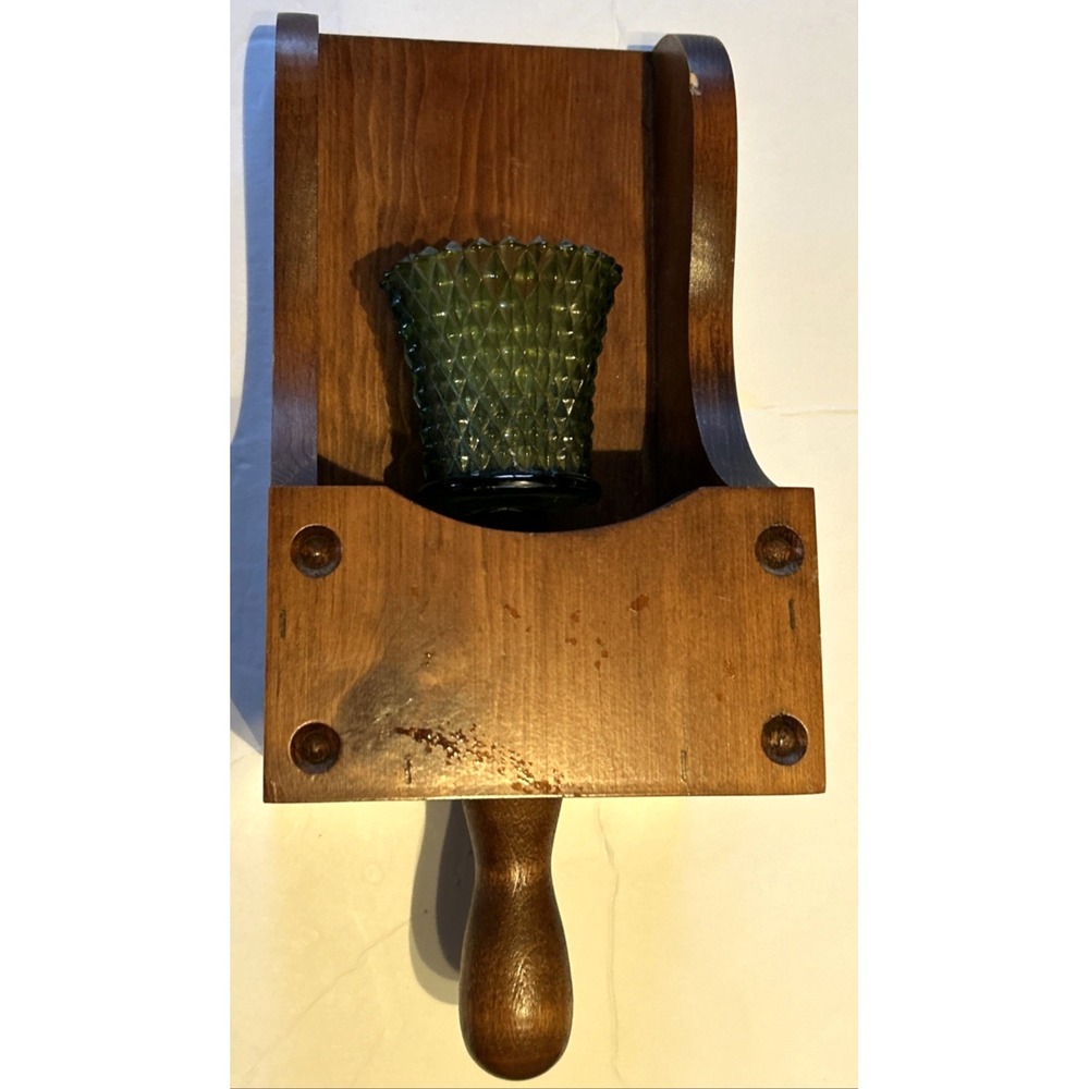 Vtg Wooden Wall Sconce Candle Holder Green Hobnail Glass Votive Cottagecore MCM